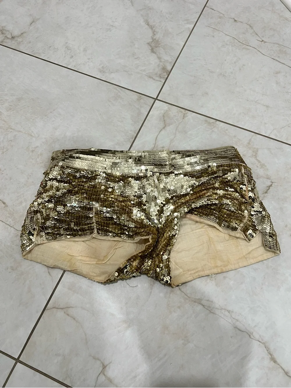 Patrizia Pepe Gold Sequin Shorts Size 44 EU